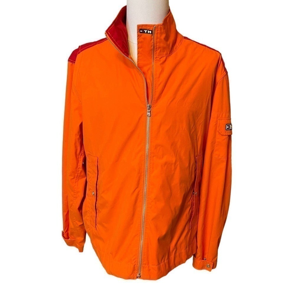 80s RARE Tommy Hilfiger Colorblock Jacket Vintage Retro Men’s XL Orange Red